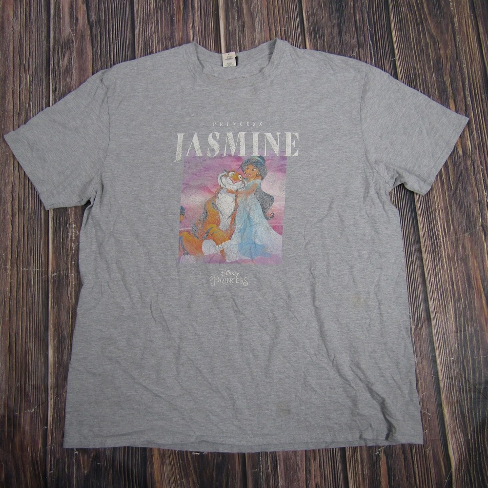Disney Princess Jasmine Shirt Womens Large Gray Aladdin Tiger Rajah‎ Graphic Tee